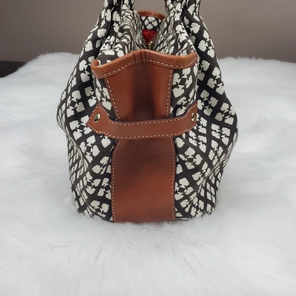 kate spade Black, White & Red Patterned Satchel with Tan Handles